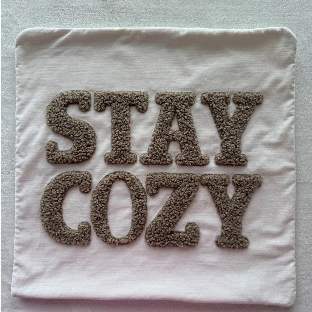 Pottery Barn STAY COZY Teddy Faux Fur Applique Pillow Cover 20